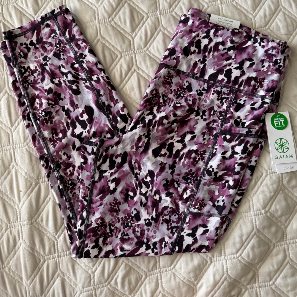 GAIAM Purple & Black Abstract Print Leggings - Picture 5 of 7